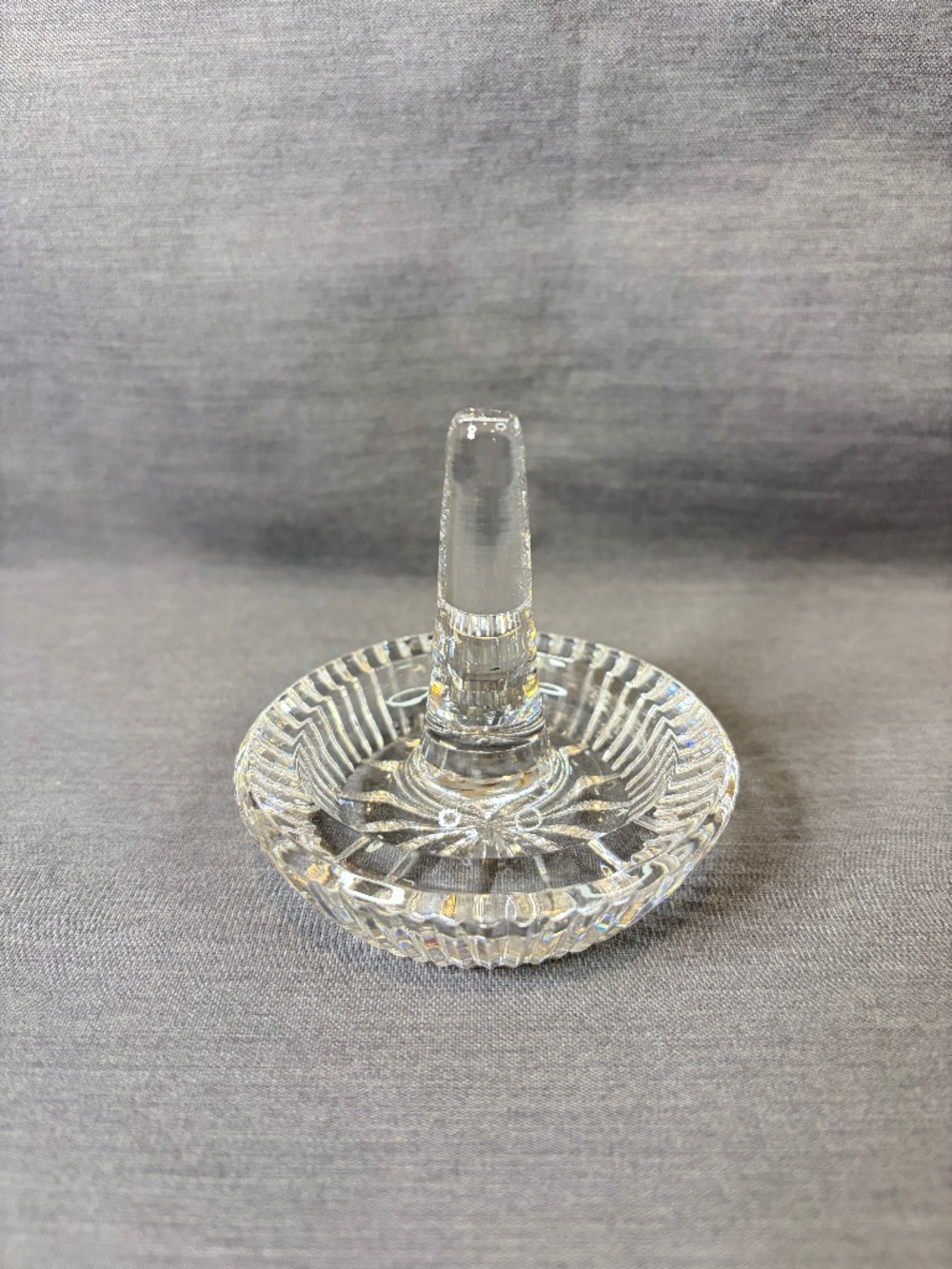 Waterford Crystal Round Ring Holder Dish Vintage Starburst Sunburst Cut Signed